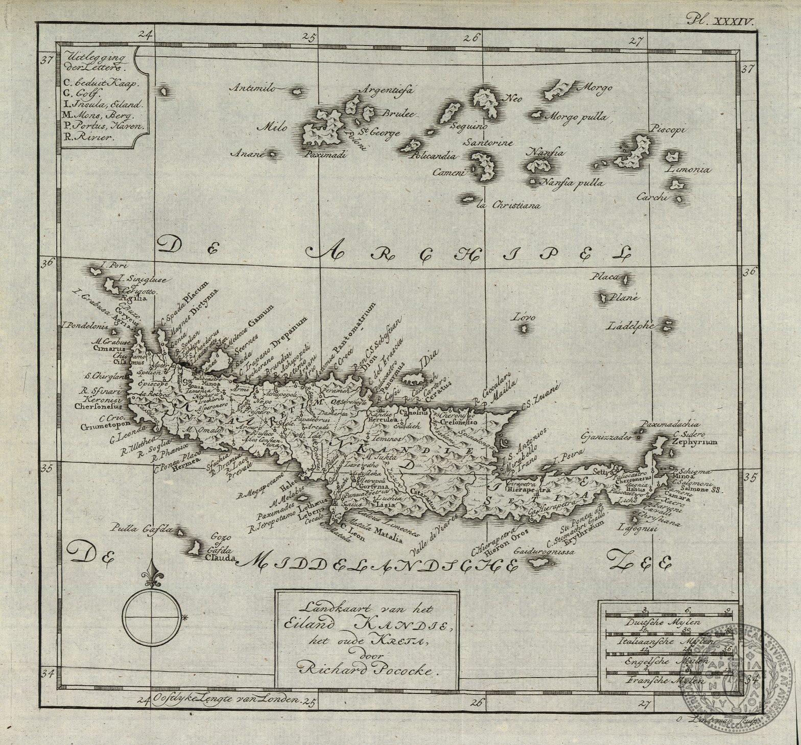 Landkaart van het Eiland Kandie, het oude Kreta